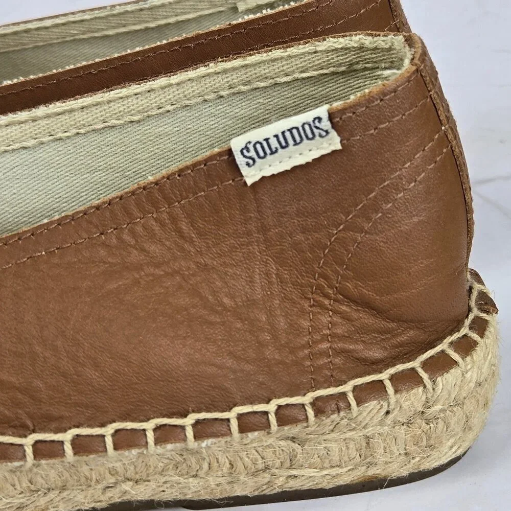 Soludos Size 8.5M Caramel Colored Slip On Loafer Espadrilles Leather Upper